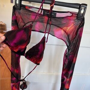 White Fox Boutique Vibrant Pink and Black Crop Top Set